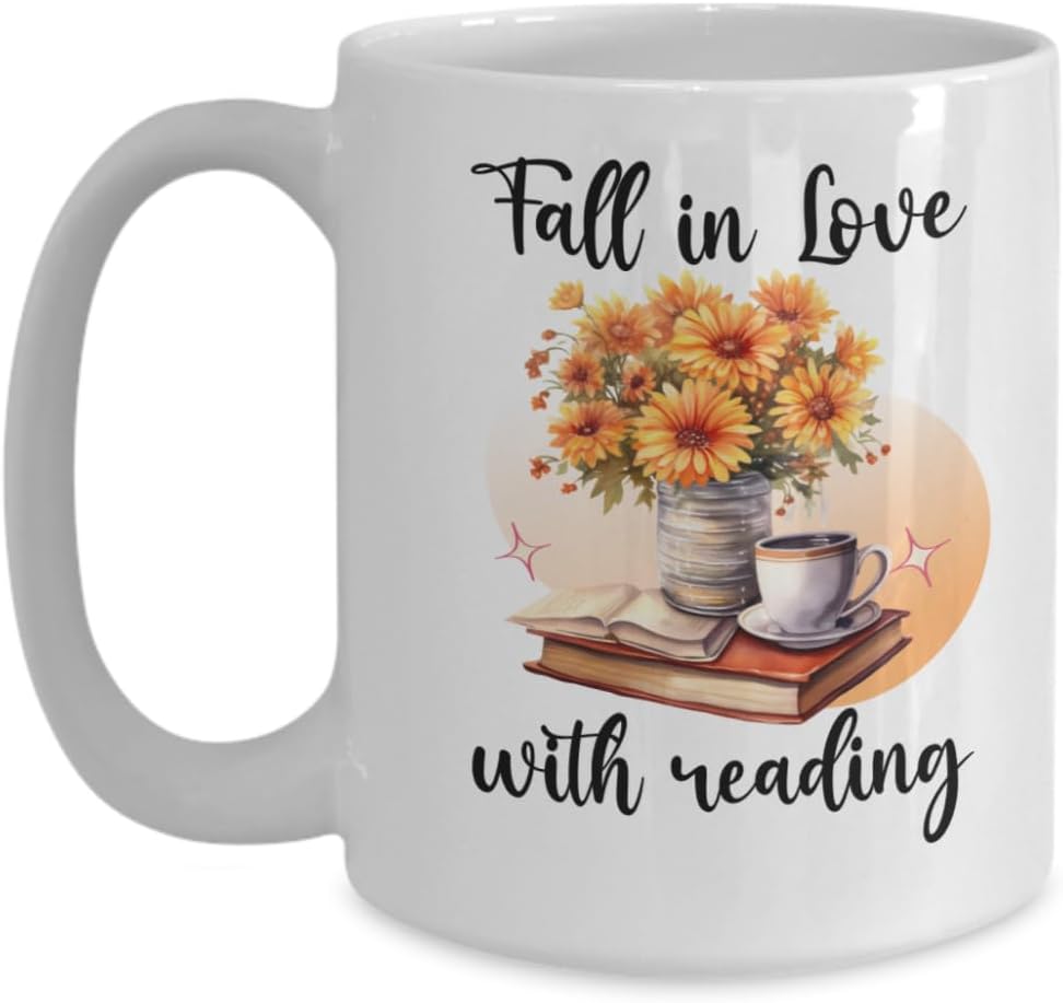 Fall Reading Coffee and Tea Mug Fall English Reading Teacher Autumn Librarian Cup Floral Vintage Book Lover Booklover Literacy Present