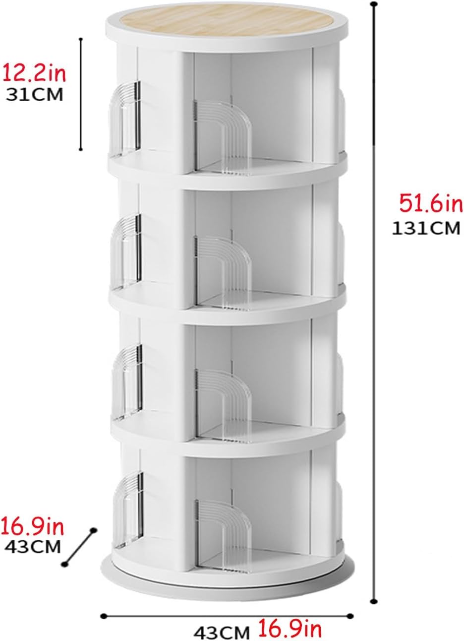 2/3/4/5 Tier Rotating Bookshelf Tower 360 Degree Revolving Bookcase，Revolving Bookcase Stackable Bookshelf Organizer Large Capacity， Round Rotating Bookshelf For Bedroom, Living Room(43x131cm)