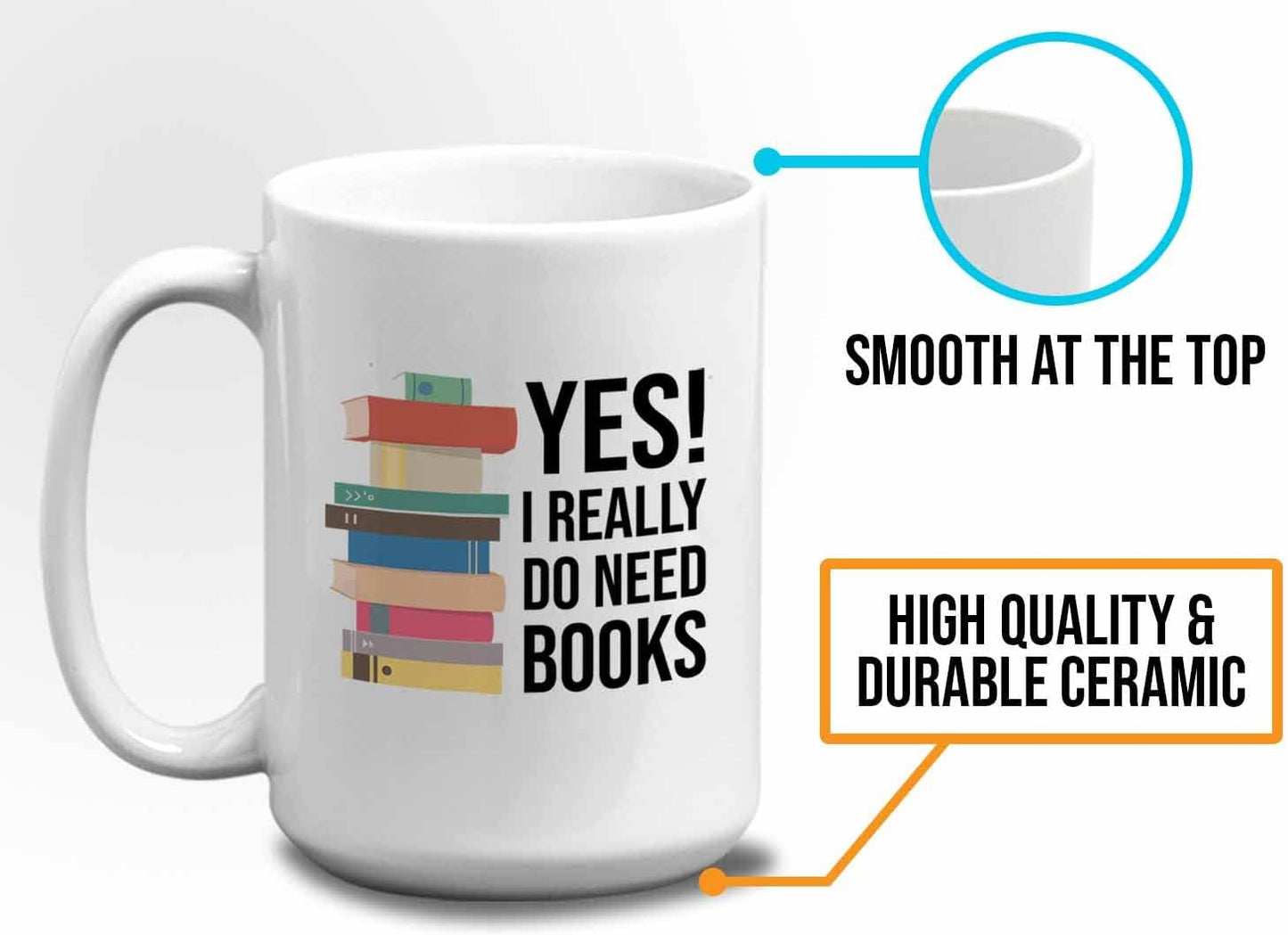 Bubble Hugs Writer Coffee Mug 15oz White - Yes I Really Do Need All These Books - Reading Book Lover for Bookworm Bibliophile Librarians Author Readers Bookish