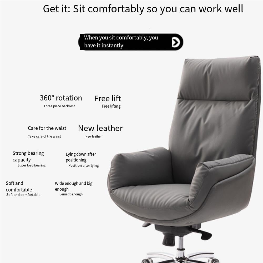 Minimalist Modern Office Chair with Leather Upholstery and Adjustable Height Commercial Grade Office Chair Soft Padded Comfortable Swivel Chair with Arms for Home Office and Study Room Reading Room
