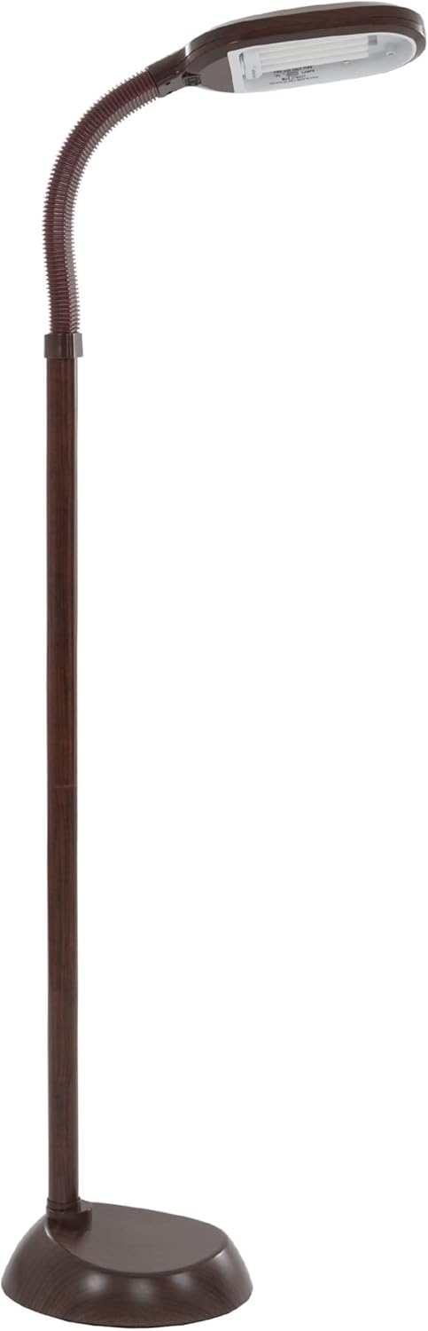 Lavish Home Adjustable Floor Lamp - Full Spectrum Natural Sunlight Lamp and Bendable Neck - Reading, Crafting, Esthetician Floor Light (Woodgrain)