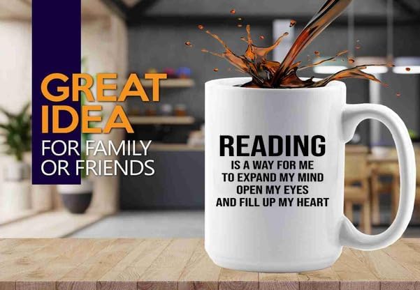 Book Lover Coffee Mug 15oz White -expand my mind - Book Lovers Gifts Book Reader Gifts Book Club Gifts Book Reading Cup Reading Gifts