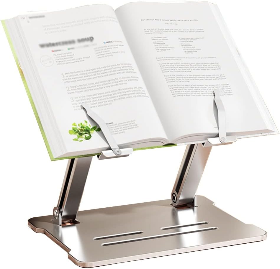 Book Stand for Reading, Cookbook Holder Stand, Foldable Book Holder Stand, Laptop Stand Adjustable Height Angle, Retractable Page Clips, for Tablet Ereader (Color : /Silver) (/Gray) (/Gray )