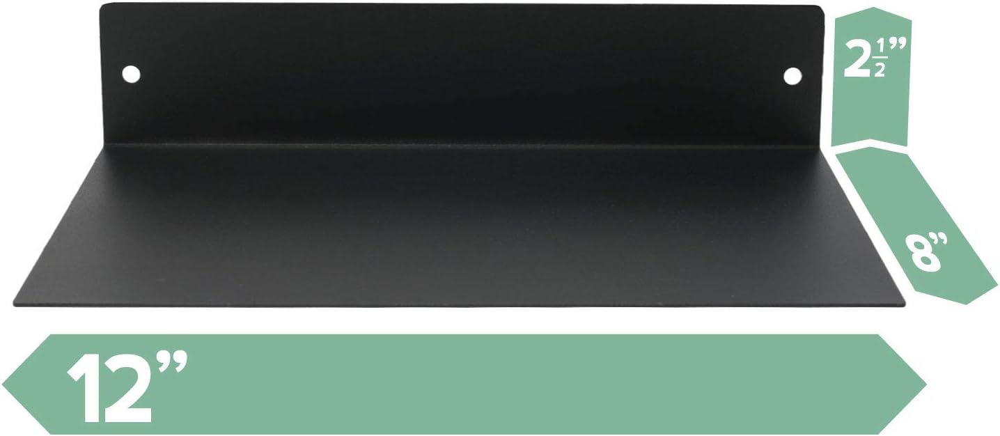 Mitus Floating Shelf Wall Mounted (8 inch x 12 inch) Heavy Duty Industrial Modern Steel, Black