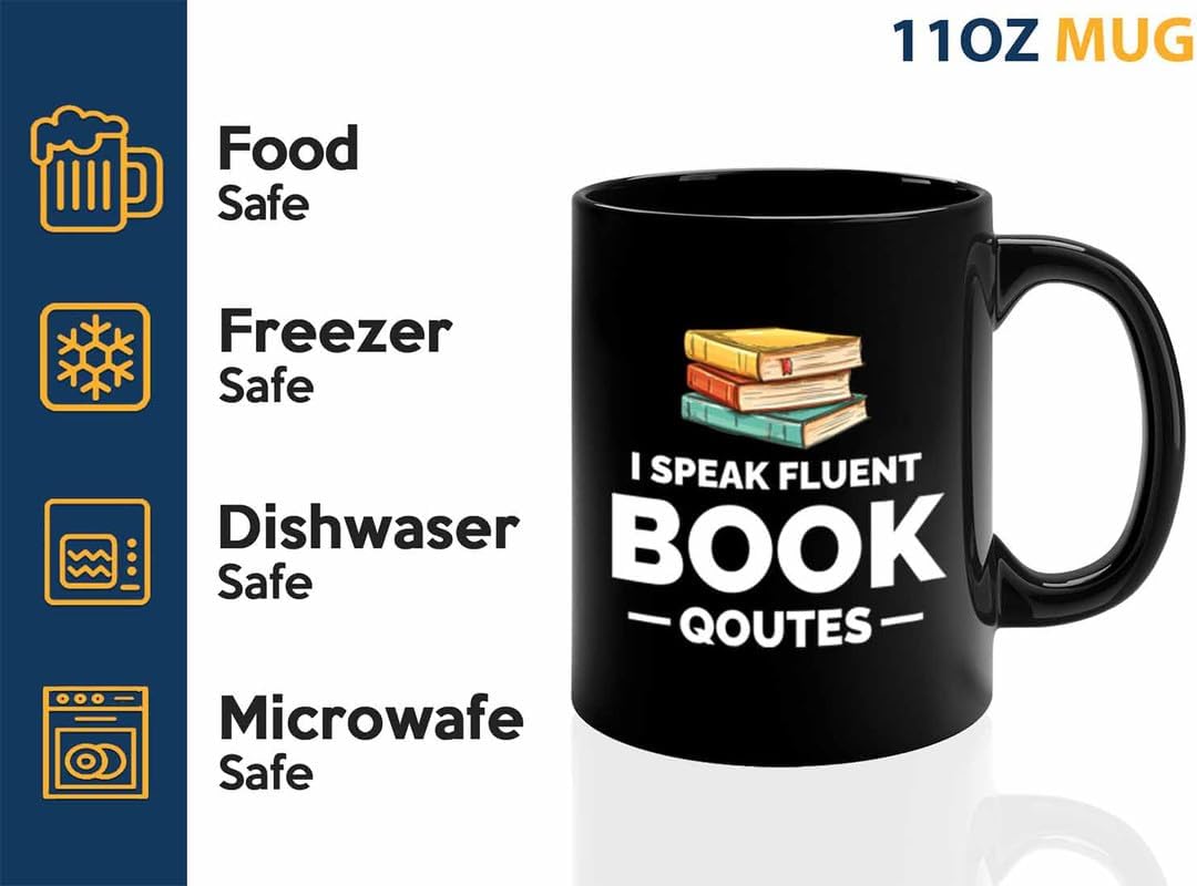 Book Lover Coffee Mug 11oz Black - i speak fluent book - Gift For Poets Bookish People Bibliophile Librarian Book Club Reader