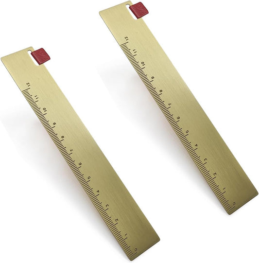 2Pcs Brass Ruler Bookmark Gold Metal Copper Bookmarks for Book Lovers Journal Men Women Present(5.9 Inch)