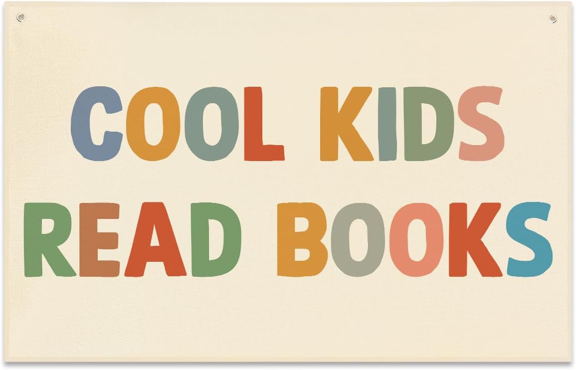 Playroom Decor Cool Kids Read Books Banner Boho Nursery Bedroom Decor 22x33In Canvas Flag Banner Wall Hanging Banners Flag Decor for Toddler Boy Kids Room Nursery Playroom