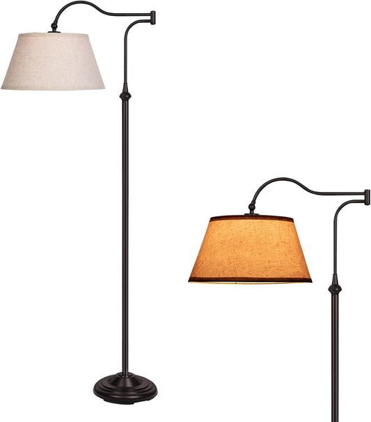 Swing Arm Floor Lamp, Arc Floor Lamps with 180° Adjustable Cantilever for Living Room, Mid Century Standing Lamp with Linen Shade, Tall Lamps for Bedroom Living Room Office Reading Room (Brown)