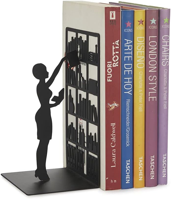 Balvi The Library Metal Bookend – Decorative and Functional Book Holder for Home and Office – Sturdy Black Design with Anti-Slip Bumpers – Ideal Gift for Book Lovers – Sujetalibros