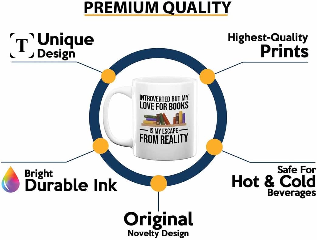 Book Lovers Coffee Mug 11oz White - Introvert but my love - Gift For Poets Bookish People Bibliophile Librarian Book Club Reader