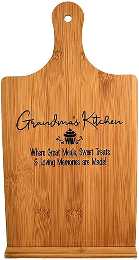 Cookbook Stand for Kitchen Counter, Rustic Cookbook Display Holder for Convenient Cooking, Adjustable Pad Tablet Recipe Book Holder, Wood Cutting Board Style Kitchen Gifts for Cooking Lovers