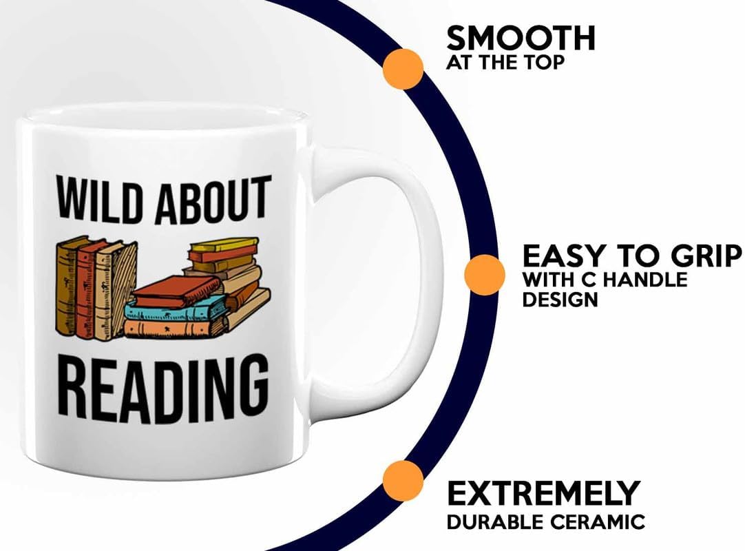 Reading Bookworm Coffee Mug 11oz White - Wild About Reading - Reading Reader Book Worm I Know Things Book Addict Book Lover Bookish Novelist Librarian Writer