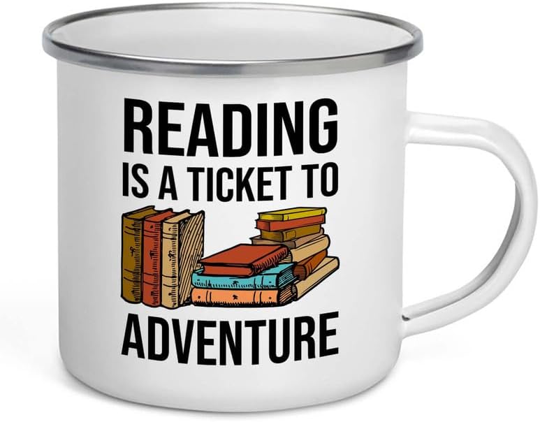 Reading Bookworm Camper Mug 12oz - Reading To The Adventure - Reading Reader Book Worm I Know Things Book Addict Book Lover Bookish Novelist Librarian Writer