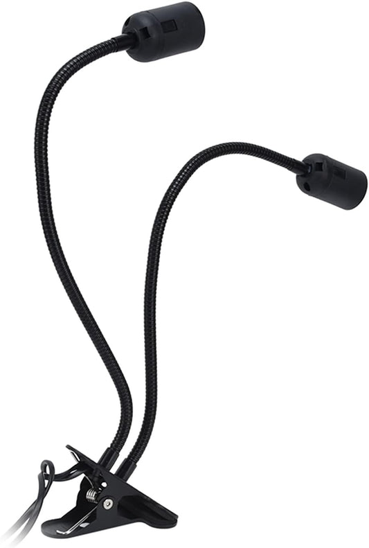 Clip Desk Lamp Socket, E26/E27 Reading Light Stand Clamp Lamp Fixture, 360 Degrees Two Clip on Light Bulb Holder with On/Off Switch and Clamp for Headboard Video Study Work,