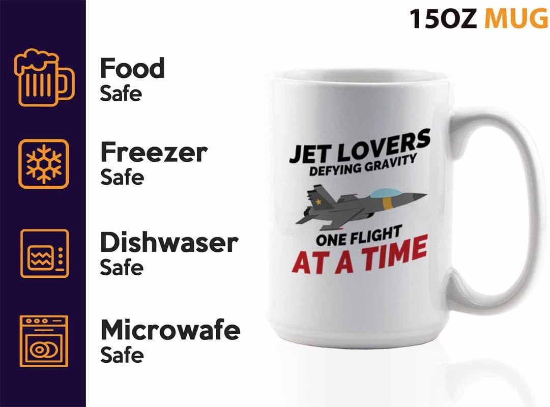 Jet Pilot Coffee Mug 15oz White - Jet lovers Defying gravity - Pilot Gifts Airplane Flying Captains Aviator Airline Aviation