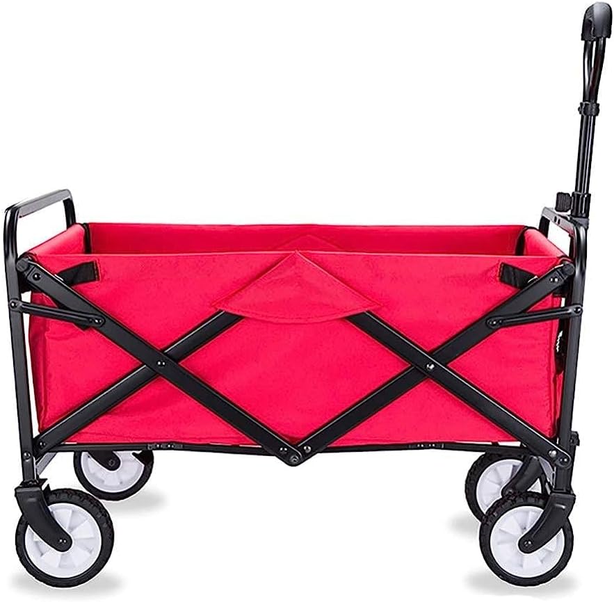 Handcart, Garden Trolley Foldable Cart Heavy Duty Festival Trolley Pull Wagon Truck Transport Cart with Brake Wheels,60 Kg /132 Pounds Capacity/C:Red
