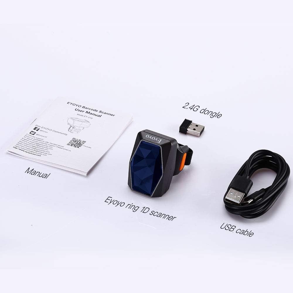 Eyoyo 1D Bluetooth Wearable Ring Barcode Scanner, Portable Bar Code Reader with 2.4GHz Wireless & USB Wired Connection Compatible with iPhone iPad Android iOS, for Book, Warehouse Inventory, Express