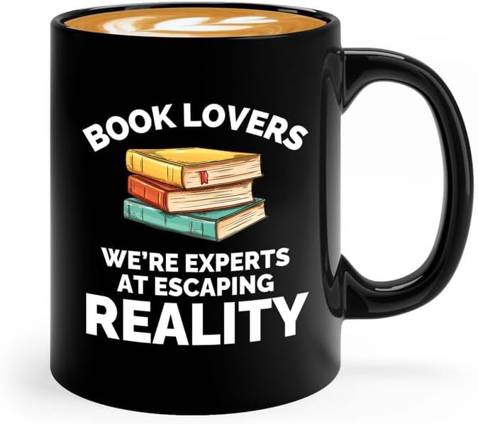 Book Lover Coffee Mug 11oz Black - Escaping reality - Gift For Poets Bookish People Bibliophile Librarian Book Club Reader
