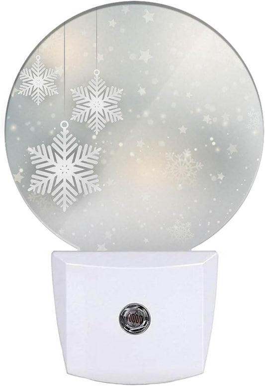 EKOBLA Snowflakes Night Light Christmas Pattern Stars Snow Winter Night Lights Plug into Wall Dusk to Dawn LED Lighting 0.5W Sleep Friendly for Xmas Holiday Gift