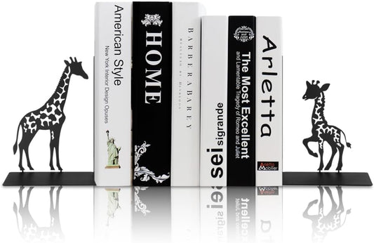 1 Pair Giraffe Bookends for Shelves,3D Foldable Giraffe Book Ends Decorative Bookends Organizer Metal Book Stands Journal Book Holder Book Stoppers for Women Girls Kids Gift Home School Library Decor