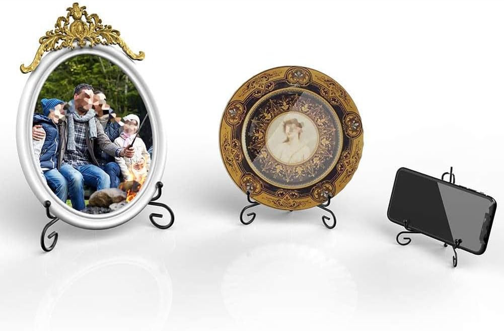 luzen 3Pcs 4 Inch 6 Inch 8 Inch 3 Sizes Iron Metal Display Stand Foldable Bracket Minimalist Easel Plate Holder Display Stand for Pictures, Photo Frames, Decorative Plate, Dish, Artworks, Black