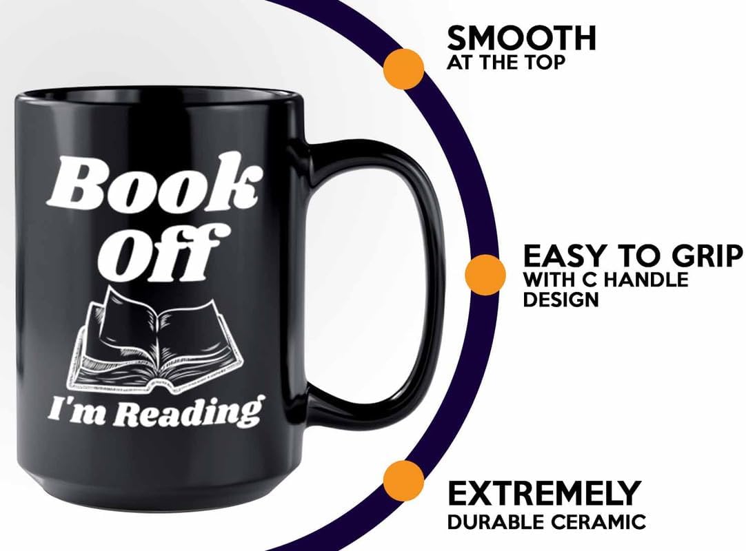 Reading Coffee Mug 15oz Black - Book Off I'm Reading - Reader Gift Bookworm Owl Lover Cat Lover Book Lover Novelist Librarian Writer
