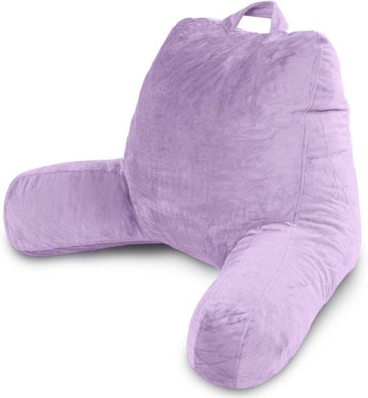 Milliard Reading Pillow with Arms, Lavender, Cozy Shredded Memory Foam Back Pillow for Bed Sitting Up - Sit Up Backrest Support for Reading & Rest Bed - Washable Cover, Adjustable Comfort, CertiPUR