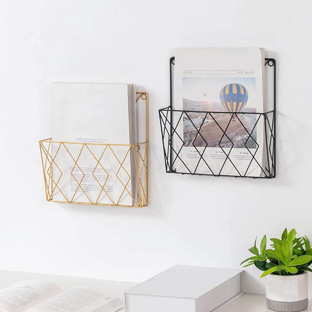 Wall Mounted Magazine File Rack Organizer, Hanging Document Rack, Metal Wire Wall Mounted Magazine Folder Holder Rack for Magazines Novels Recipes