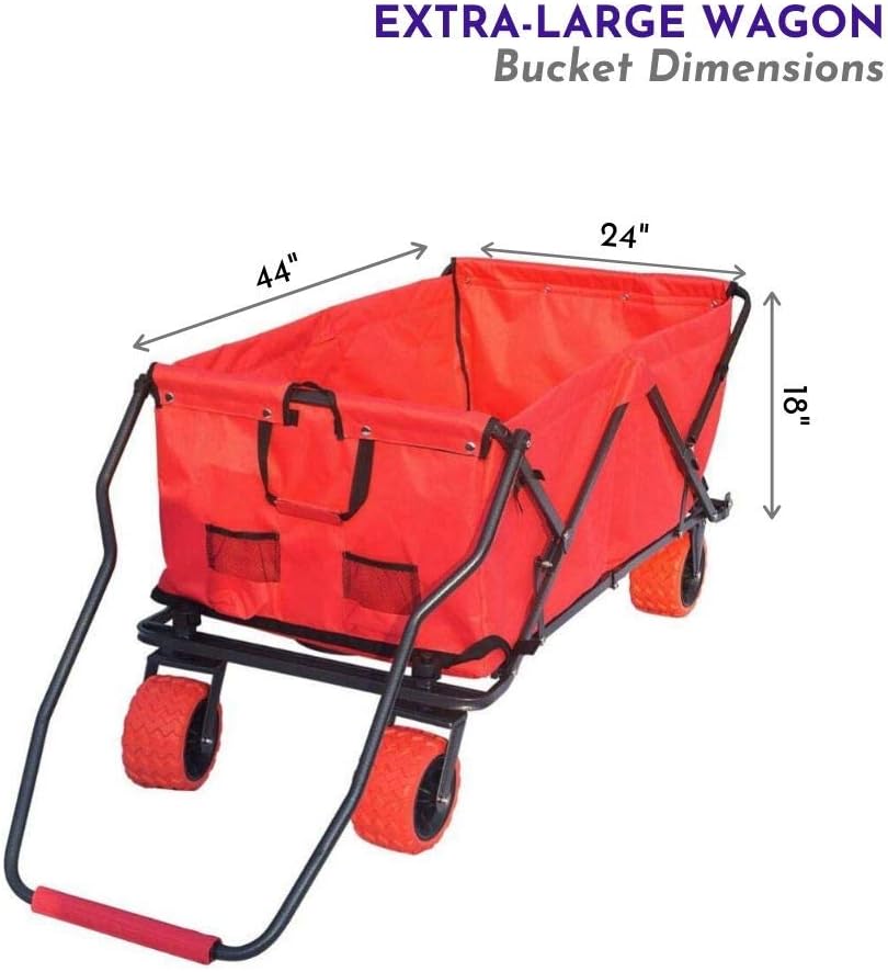 Impact Canopy Folding Collapsible Utility Wagon, Extra-Large Wagon with All-Terrain Wheels, Red