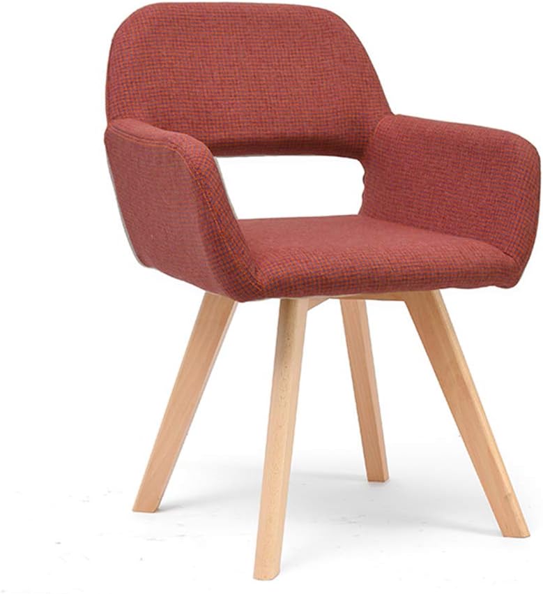 Comfortable Chair Nordic Dining Chairs,Mid-Century Modern Cotton Linen Upholstered Lounge Chair Makeup Stool,Accent Arm Chairs with Solid Wood Legs,for Restaurant/Pub/Cafe/Living Room/Hotel/Kitchen