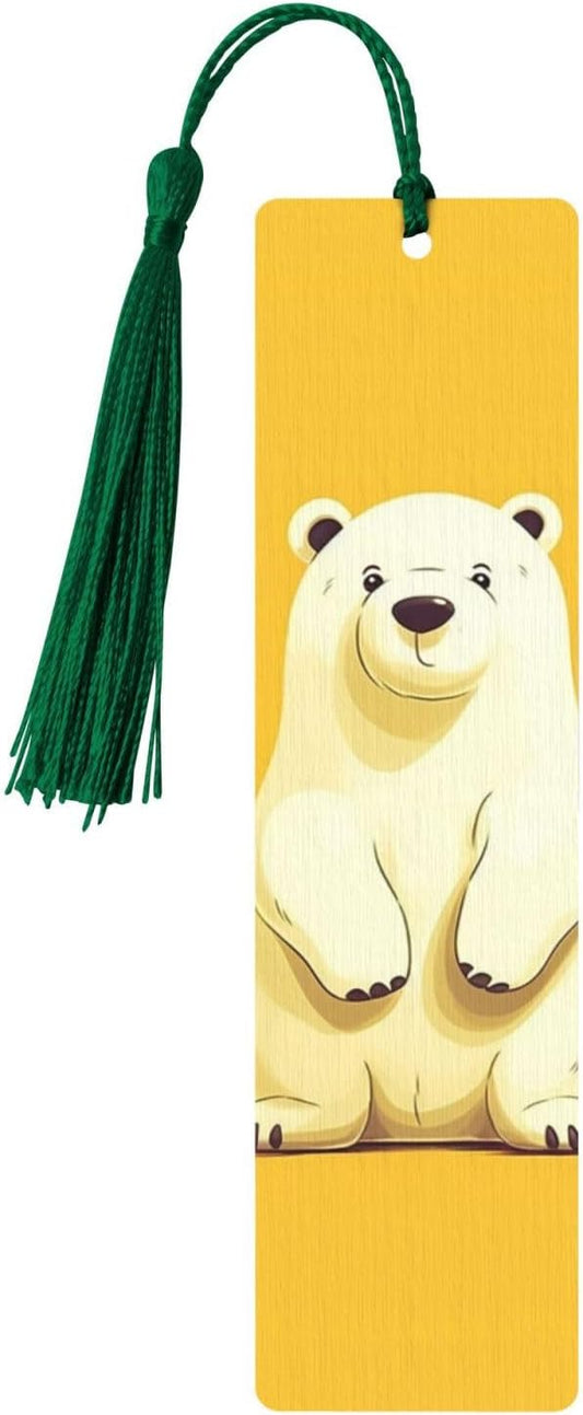 Cute Cartoon Polar Bear Bookmarks Gifts for Women Men, Wooden Bookmarks for Book Lovers, Vintage Book Marks Ornaments with Tassel, Unique Personalized Reading Page Markers Dark Green