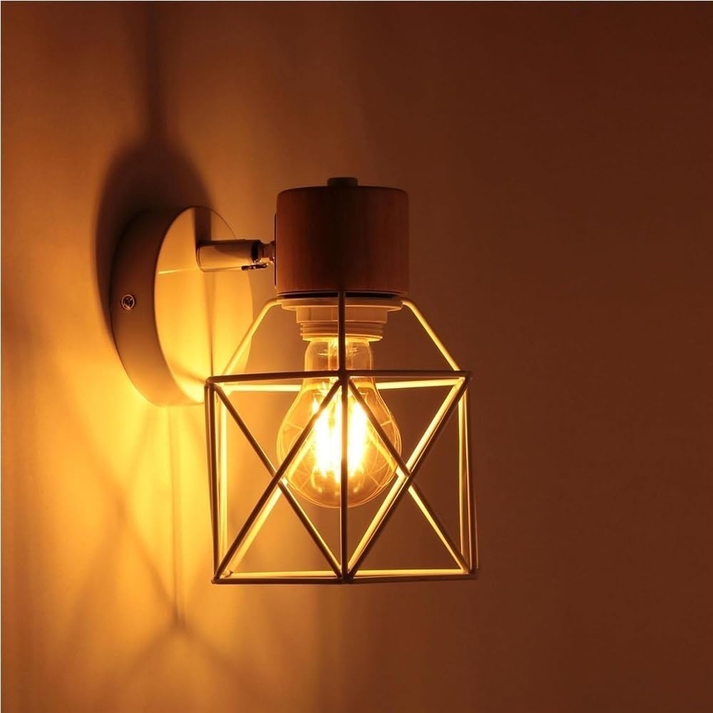 Farmhouse Wall Lamp with Iron Cage Shade E26/E27 Base for Bedroom Bedside Rustic Industrial Sconce Lighting Fixture Living Room Hallway(Gold)