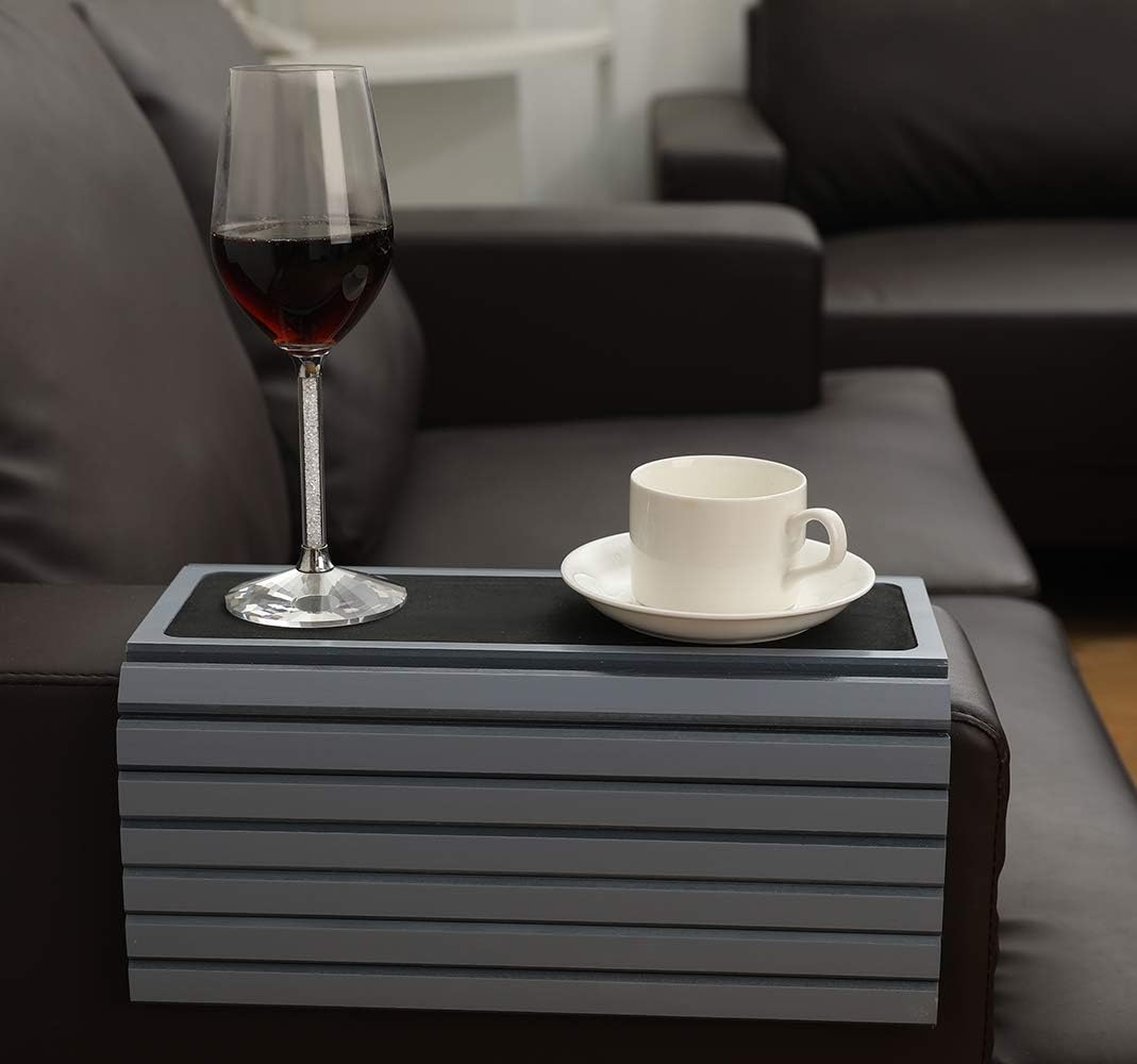 GEHE Couch Arm Tray Table, Flexible/Foldable Sofa Arm Tray, Couch Armrest Table Cup Holder Great for Drinks Snacks Remote Control, Portable Side Table and Anti-Slip Bottom