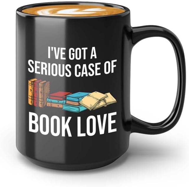 Reading Coffee Mug 15oz Black - Case of Book Love - Reader Gift Book Addict Book Lover Bookish Appreciation For Friend Novelist Writer Librarian Bookworm