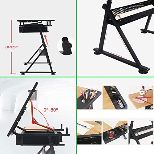 Drawing Tilting Tablet,Drafting Desk, Drafting Table with Storage, Height Adjustable Tiltable Art Desk, Maple Panel Drawing Desk, for Work Study Painting Craft Table