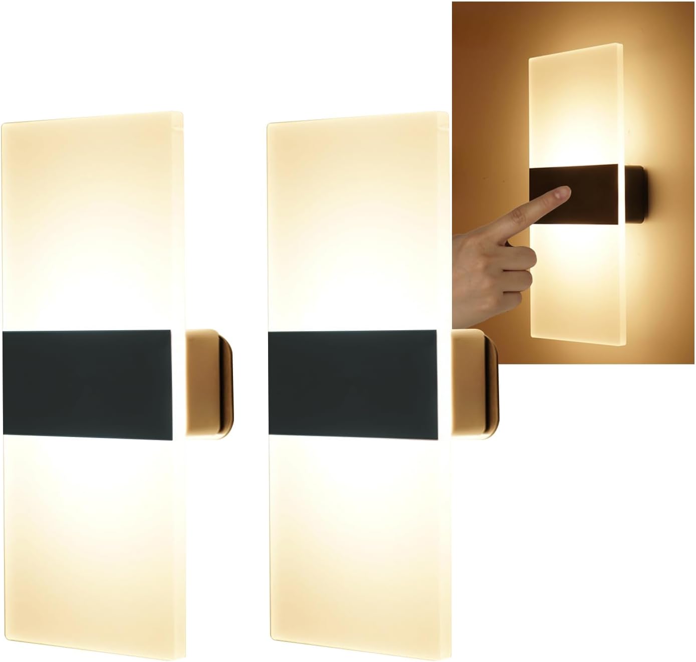 Battery Wall Sconces, Acrylic Bedside LED Wall Lamps Set of Two for Living Room Bedroom Hallway,USB Rechargeable Battery Operated Cordless Night Light,Touch Control,Warm Light Dimmable