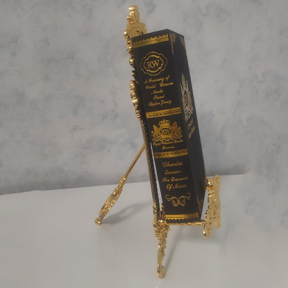 Gold Display, Metal Tabletop Easel, Vintage Quran Holder, Folding Bible Organizer, Decorative Bookshelf,Sleek & Modern Look, for Books, Plates, Photos & More, Golden