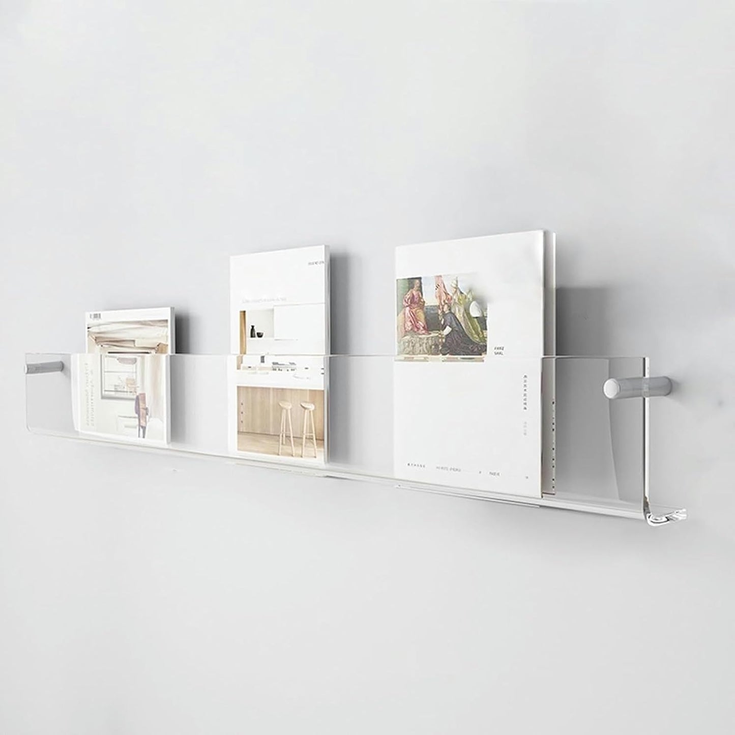 Transparent Magazine Holder, Wall Mounted Storage Rack for Book Poster CDs Photo Frame Newspaper File Documents Collection, 5mm Thick Brochures Display Stand ( Color : Clear , Size : 110x3.5x16cm/43.3