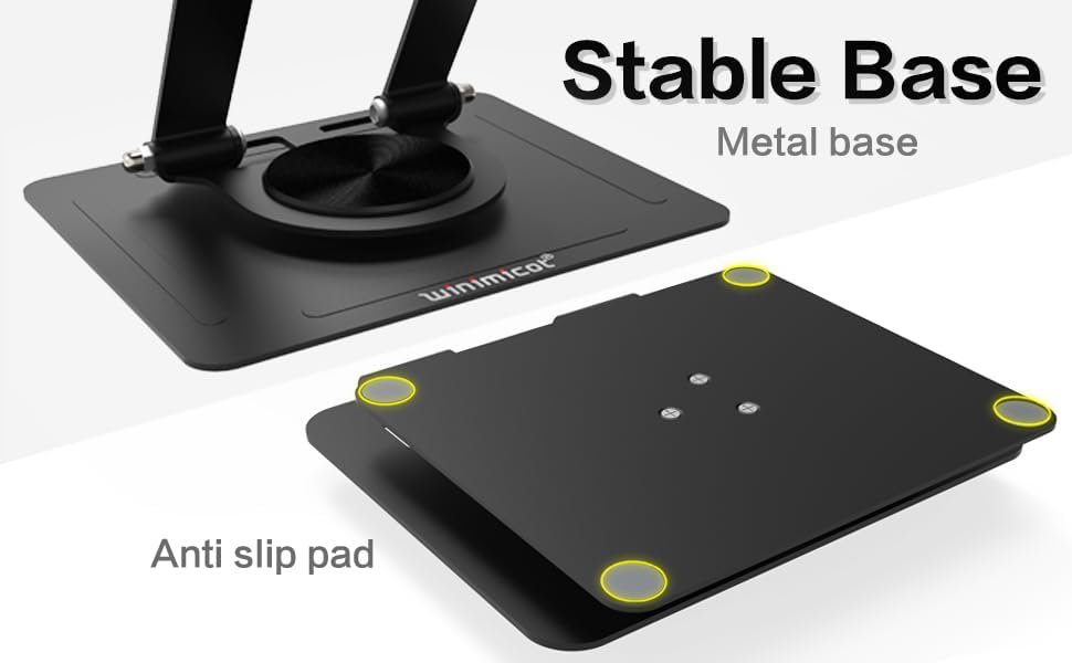 Tablet Stand Holder for Desk, with 360 Rotating Metal Base, Dual Rod Support Adjustable Multi-Angle Home Office Accessories Compatible with iPad Samsung Galaxy Tabs and More, Black
