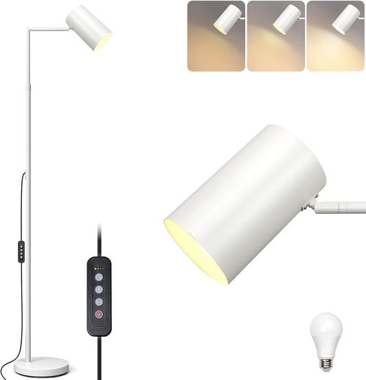 Stepless Dimmable Arc Floor Lamp for Living Room with Timer,Height Adjustable Modern Reading Standing Lamps for Living Room,Reading Room,Office,LED Bulb Included (White-DM)