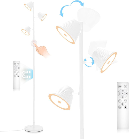 White 42W Tree Floor Lamp, 4200LM Super Bright LED Floor Lamps for Living Room with Remote & Touch Control, 3 Rotatable Lights 4 Color Temperatures, Modern Tall LED Standing Lamp for Bedroom Office