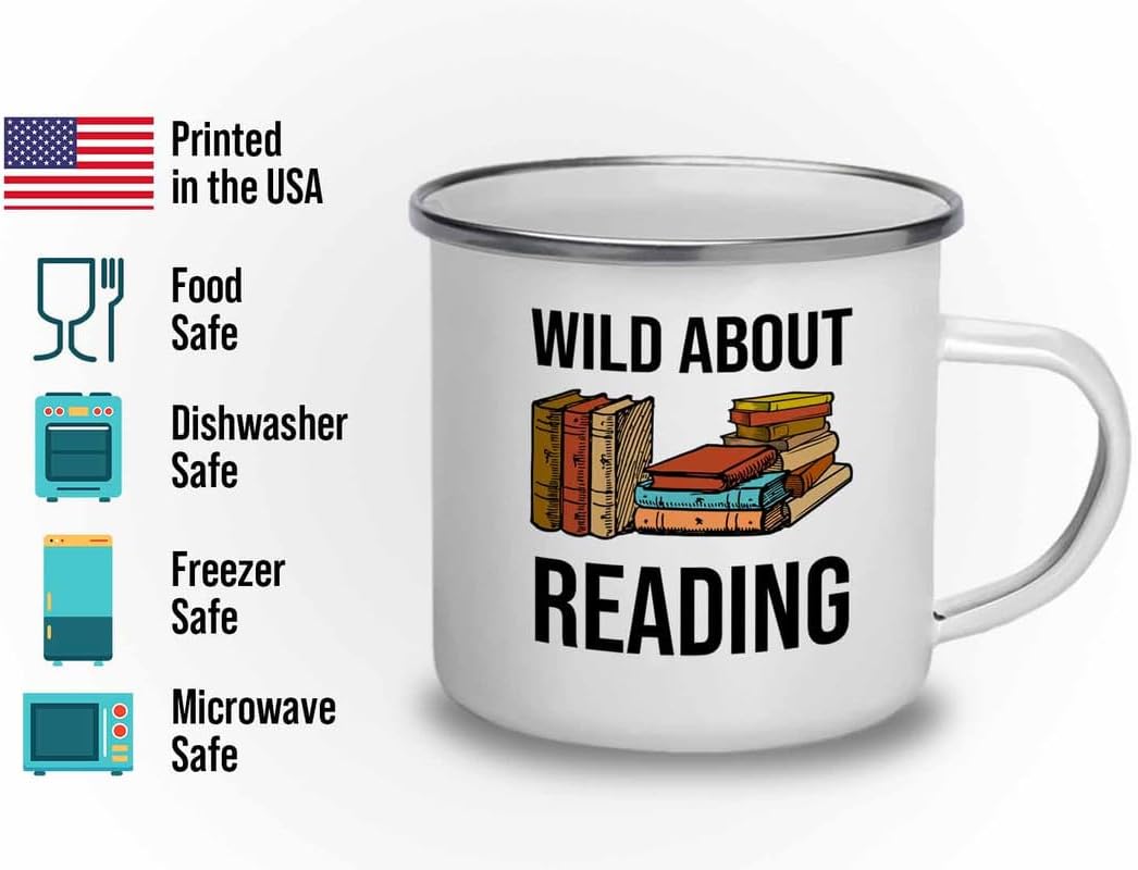 Reading Bookworm Camper Mug 12oz - Wild About Reading - Reading Reader Book Worm I Know Things Book Addict Book Lover Bookish Novelist Librarian Writer