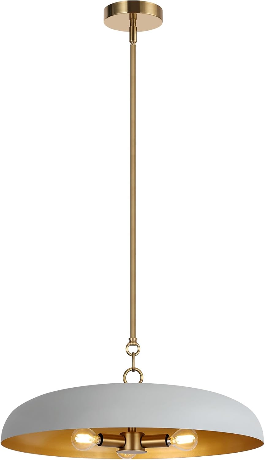 LamQee 20 Inch Oversized Large Pendant Lights, 3-Lights Gray and Gold Modern Dome Chandelier, Nordic Metal Pendant Lighting Fixture Ceiling Hanging for Kitchen Island, Dining Room Over Table, Bar