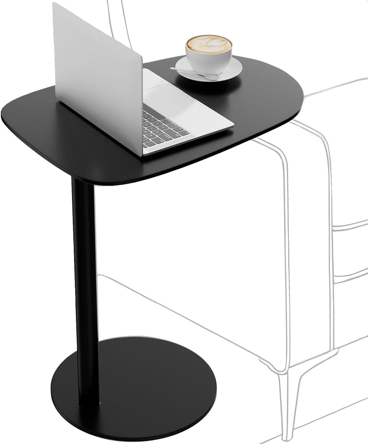 C Shaped End Table for Couch - Modern Metal Sofa Side Table with Round Base, Slide Under Accent Table for Small Spaces, Living Room Bedroom Office, Black, 24.8 Inch