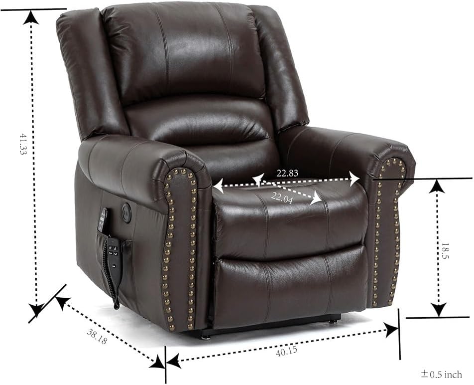 Dual Motor Power Lift Recliner Chair for Elderly, Infinite Position Electric Stand Assist Sofa with Massage and Heat, Modern Breathable Leather Home Theater Seating