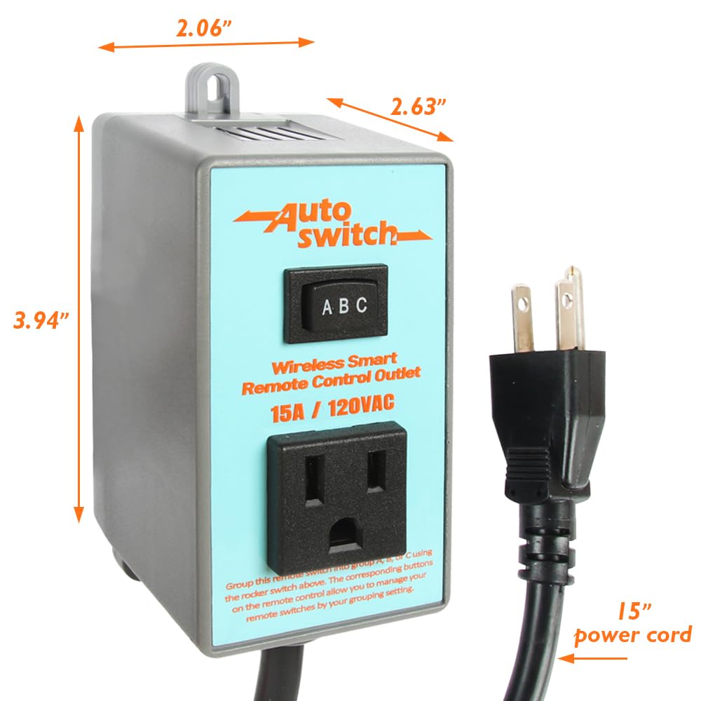 O'SKOOL Remote Control Wireless Electrical Outlet Switch, 433M Transmitter 120V Plug (Battery Included), PTA021