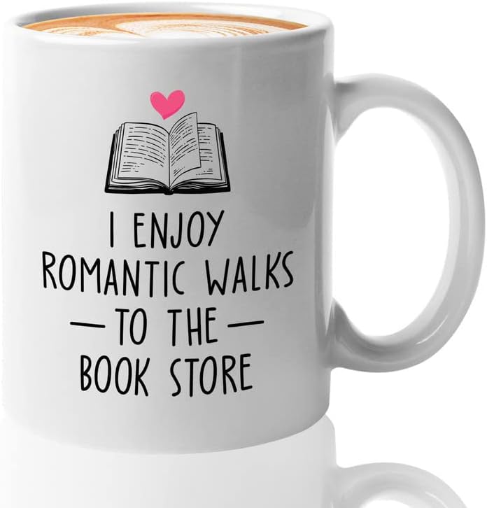 Reading Lover Coffee Mug 11oz White - I Enjoy Romantic Walks To The Book Store - Gift For Poets Bookish People Bibliophile Librarian Book Club Reader