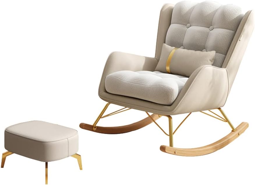 LSLYTQ Upholsted Rocking Chair - Rock WCotton Linen Cushion, Comfy Backrest & Seat, Single Rocking Chair for Living Room, Bedroom, Lounge, Office