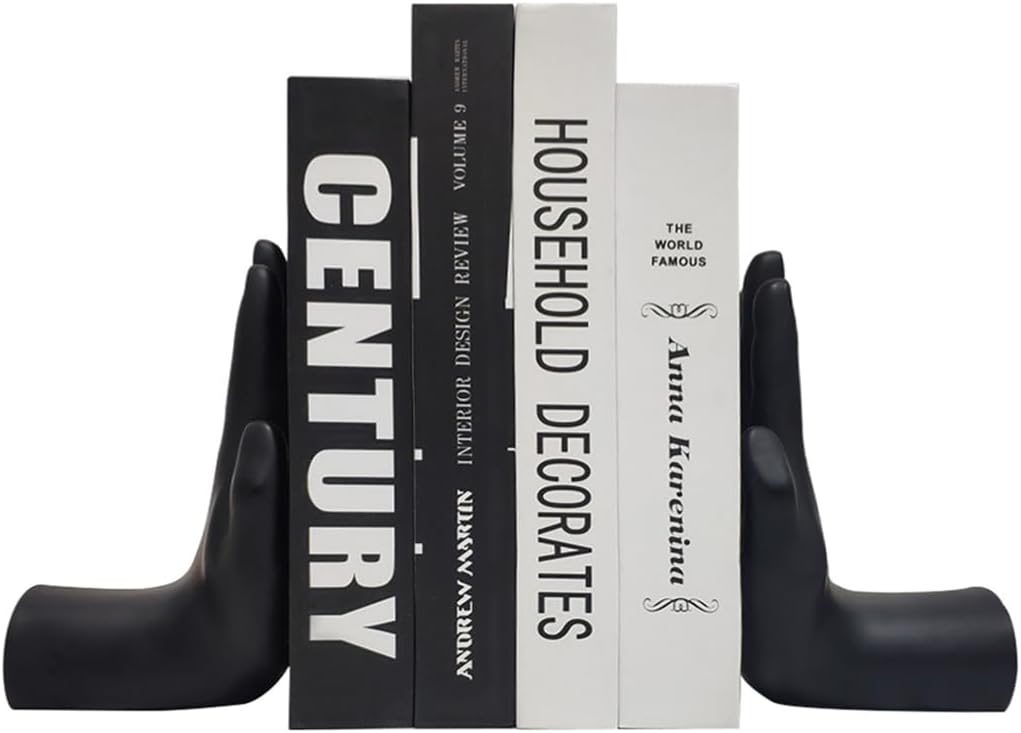Decorative Bookends Praying Hands Book Ends for Shelves, Black Modern Bookend Heavy Duty Book Ends Stopper Holders for Shelves Office Home Living Room, Resin, 8.5" x 6.8"