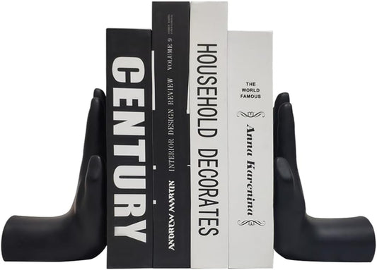 Decorative Bookends Praying Hands Book Ends for Shelves, Black Modern Bookend Heavy Duty Book Ends Stopper Holders for Shelves Office Home Living Room, Resin, 8.5" x 6.8"